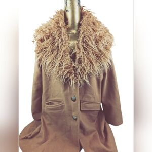 ROAMAN'S NWT Penny Lane Faux Fur Collar Front Button Tan Coat Size 24W